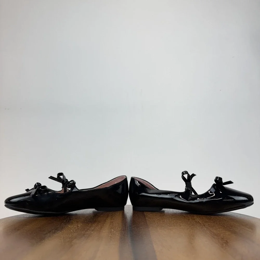 New Big Kids Girls Nordstrom Elodie Black Bow‎ Mary Jane Ballet Flats Size 4 Y